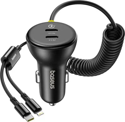 Produktbild von 60-W-Baseus-USB-C-Autoladegerät + Lightning-Kabel (Schwarz)