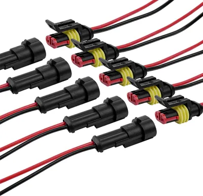 Produktbild von 2-poliger Kabelanschlussstecker, 5-teiliges Set, wasserdichter Steckverbinder, Kabelverbinder mit Kabel 16 AWG Marine für Auto, LKW, Kajak,