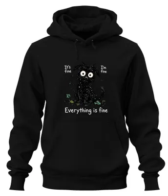 Immagine prodotto di Va bene, sto bene, tutto è a posto. Felpa con cappuccio "Statement", sarcasmo, colore nero, taglia L