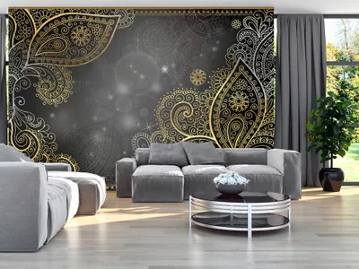 Produktbild von Vlies Fototapete 400x280 cm Tapeten Wandtapete XXL Orient Ornament bokeh grau gold f-A-0146-a-d