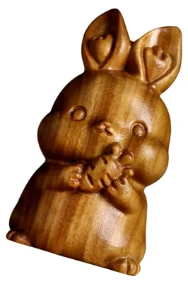 Produktbild von Graviertes Holzkaninchen mit Karotte – Kleine Hasenfigur für Schreibtisch und Bürodekoration