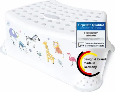 Produktbild von KiNDERWELT Premium Tritthocker für Kinder und Babys, Tier Design in weiß, Tritthocker Stufe für Kleinkinder ab 18 Monaten, abwischbar, rutschfest und BPA-frei