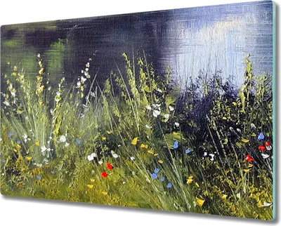 Produktbild von Coloray Hackbrett Küchenbrett Kochplattenabdeckung Schneidebrett Herdabdeckplatte 80x52 cm - Fluss Gras Blumen