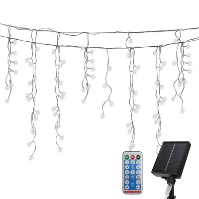 Zdjęcie produktu dla Clanmacy 200LEDs 5M Solar LED Ice Rain Fairy Lights Indoor Curtain Lights Icicle Christmas Lights 8 Modes Christmas Decoration Party Garden Cold