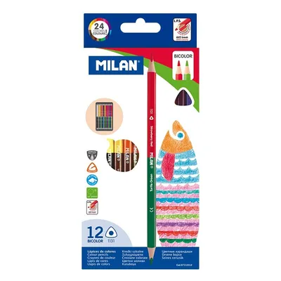 Zdjęcie produktu dla Kredki Bicolor trójkątne 24 żywe kolory Milan