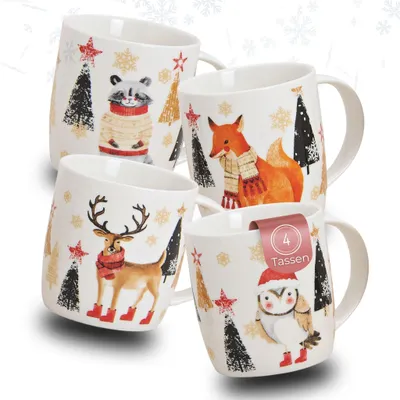 Produktbild von Weihnachtstassen 4er Set lustige Winter Tiere