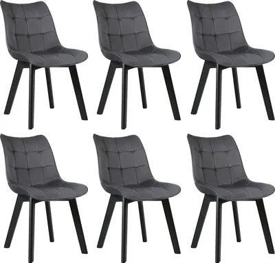Produktbild von EUGAD Esszimmerstühle 6er Set, Polsterstuhl, Weich Samt und Holz, Dunkelgrau