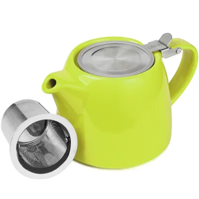 Produktbild von ORNA Keramik-Teekanne mit Sieb, 550 ml, Limette, kleine Teekanne mit Tee-Ei für losen Tee mit Siebeinsatz aus Edelstahl, Steingut, Steinzeug