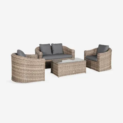 Immagine prodotto di Salotto da giardino in resina intrecciata, 4 posti, Beige
