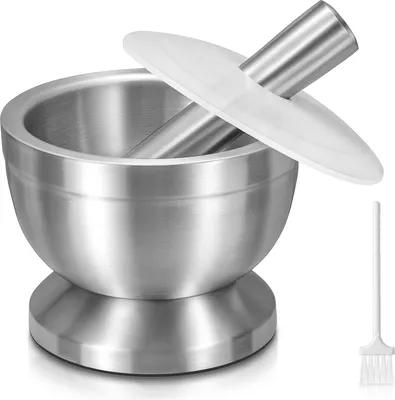 Immagine prodotto di Mortaio in acciaio inox con pestello - macinazione efficiente - 1 pezzo - 380 ml