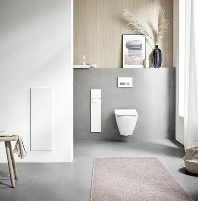 Obrázok produktu pre Toaletná taška s umývadlom na kefky – kúpeľňová skrinka s držiakom na toaletný papier – vysoká skrinka s mechanizmom Push to Open, matná biela kúpeľňová skrinka