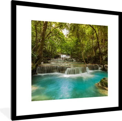 Produktbild von MuchoWow® Gerahmtes Poster Grüne Bäume und blaues Wasser an einem thailändischen Wasserfall im Erawan-Nationalpark 40x40 cm - Poster mit Schwarzem Bilderrahmen Wandposter Rahmen Foto Bilder - Poster - Plakat im Rahmen
