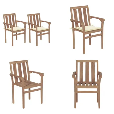 Produktbild von vidaXL Gartenstühle 2 Stk. mit Cremeweißen Kissen Teak Massivholz - Gartenstuhl - Gartenstühle - Holz-Gartenstuhl - Holz-Gartenstühle