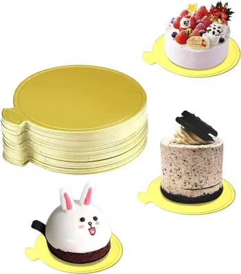 Produktbild von 100 Stück 8cm Mousse Kuchen Bretter Gold Kuchenplatte Runde Kuchen Board Kuchenunterlagen