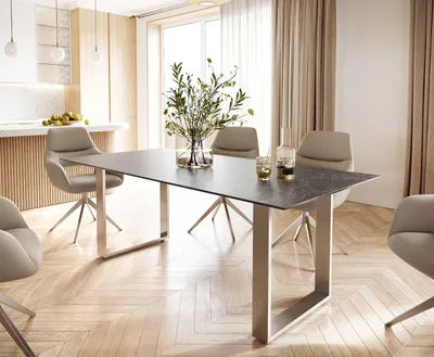 Produktbild von DELIFE Esstisch Edge 200x100 Keramik Laminam® Nero Greco Anthrazit Edelstahl Schmal