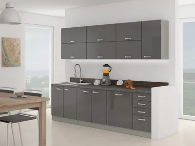 Obrázok produktu pre Kuchyňa 260/260 cm RONG 4 - šedá / lesklá šedá + príborník a pracovná doska ZDARMA