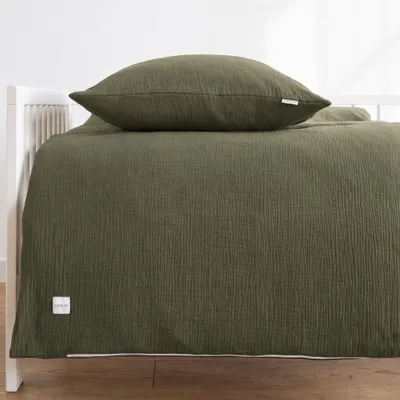 Produktbild von MUSSELIN Bettwäsche 135x200 + 40x60 cm Grün - 2-teilig, 100% Baumwolle, weich & atmungsaktiv für Kinder Jugendliche & Erwachsene LOOLAY