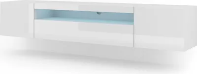 Obrázek produktu pro Nízká TV skříňka AURA 200 cm Závěsná nebo stojící univerzální podstavná skříňka TV skříňka TV deska Příborník Závěsná skříňka BÍLÝ MAT / BÍLÝ LESK s LED diodami