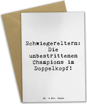 Produktbild von Mr. & Mrs. Panda Klappkarte Spruch Schwiegereltern Champions - Weiß - Geschenk, Humor, Geschenkideen, Familientreffen, Glückwunschkarte, weihnachtskarten, hochzeitskarten
