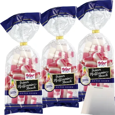 Produktbild von Hofgut Pfefferminz-Bruch 3er Pack (3x200g Beutel) + usy Block