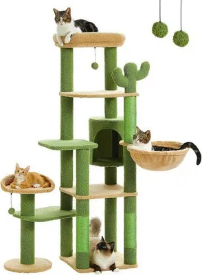 Produktbild von Purpurra Kratzbaum Katzenturm mit großer Hängematte und Höhle für große Katze, 150cm