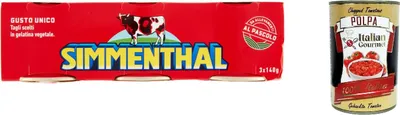Produktbild von 6x SIMMENTHAL carne in scatola, Rindfleisch in Aspik 3x 140g 100% Italienisch Fleisch Aspikfleisch + Italian Gourmet polpa 400g