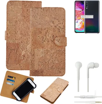 Produktbild von K-S-Trade Hülle kompatibel mit Samsung Galaxy A70 + in ear Kopfhörer Kork Handyhülle Cover  Schutzhülle TPU Case Bumper in Hellbraun, (1x)