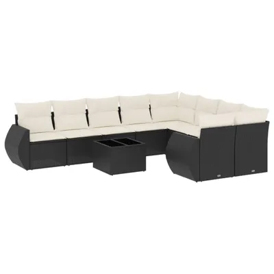 Produktbild von vidaXL 10-tlg. Garten-Sofagarnitur mit Kissen Schwarz Poly Rattan