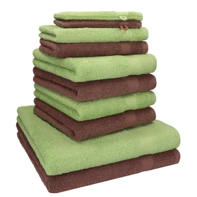 Produktbild von Betz 10-tlg. Handtuch-Set PREMIUM 2 Duschtücher 4 Handtücher 2 Gästetücher 2 Waschhandschuhe Farbe: apfel grün und nuss braun