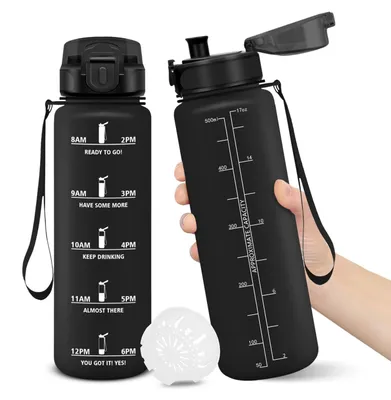Productafbeelding van Drinkfles 500 ml, BPA-vrij, lekvrij, met tijdmarkeringen, geschikt voor kinderen, school, yoga