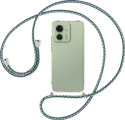Produktbild von Handykette Backcover-Schutzhülle mit Band (Metall silberfarben) für Motorola Edge 40 5G (6.55'') - grün/blau/weiß