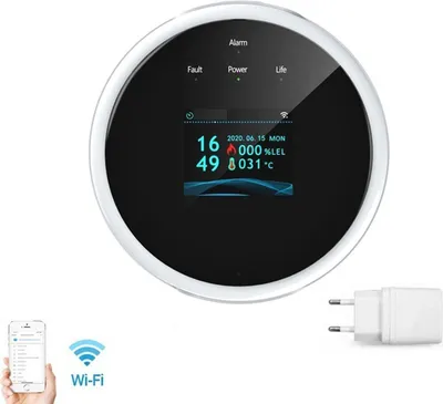 Zdjęcie produktu dla Detektor gazu Zimilo WiFi z wyświetlaczem LCD, detektor gazu ziemnego/LPG/gazu płynnego, alarm wycieku, wyświetlacz temperatury, sterowanie za pomocą aplikacji, alarm głosowy, kuchnia, dom