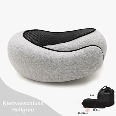 Produktbild von Nackenkissen Set, Reise-Nackenkissen, Kinnstützkissen, verstellbares Surround-Kissen zum Schlafen, Hellgrau