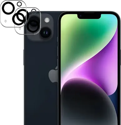Zdjęcie produktu dla 2x folia ochronna na aparat do iPhone'a 14 Plus podwójna ochrona obiektywu z czarnymi pierścieniami