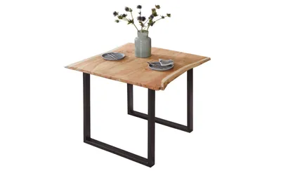 Produktbild von Esstisch Baumkante massiv Akazie naturfarben 80 x 80 cm schwarz U-Gestell BILLY