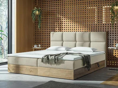 Obrázok produktu pre Kontinentálna posteľ 180x200 JERSEY - dub craft / béžová + topper ZDARMA
