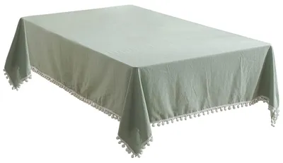 Tischdeckchen mit Pompon-Borte, Grün, 60 x 60 cm