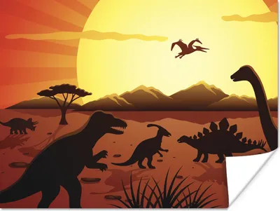 Produktbild von MuchoWow® Poster Dino - Sonne - Natur - Zeichnung - Kinder - Jungen 160x120 cm - Foto Plakat