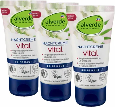 Produktbild von 3 x  alverde Naturkosmetik - Nachtcreme / Gesichtscreme Vital Bio-Lupinen-Peptide (3 x 50 ml)