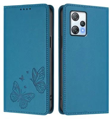Produktbild von Lederhülle für Blackview A53, Schmetterling Prägung Leder Brieftasche Schutzhülle mit Ständer Blau