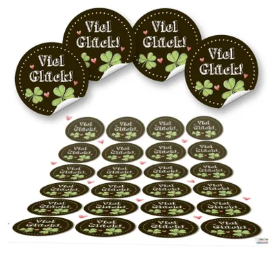 Produktbild von 24 runde schwarz grün rot Kleeblatt Glücksklee Aufkleber Sticker selbstklebende Etiketten Verpackung Geschenke Kunden Mitgebsel Gastgeschenk48 Aufkleber / 2 Bögen