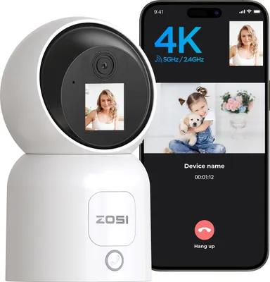 Produktbild von ZOSI 4K WLAN Überwachungskamera mit 1,44" Monitor, 8MP Innen Kamera 360° Schwenkbar, 2-Wege-Videoanruf, 2,4/5Ghz WiFi, AI Personenerkennung, C519M