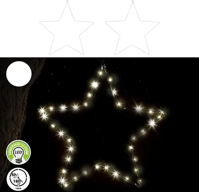Produktbild von LED Stern 2er Set weiß 40 LEDs Ø40cm Eisen Kunststoff batteriebetrieben Weihnachtsstern zum Aufhängen Leuchtstern Gartendekoration