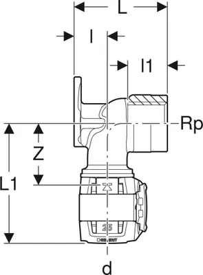 Immagine prodotto di Geberit GE FlowFit, raccordo angolare, RG+, d20 mm, Rp3/4, L 5,2 cm, 1 pz.