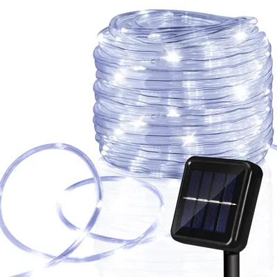 Produktbild von Ikodm Solar LED Lichterkette ,Außen Garten Balkon Terrasse, mit Solarpanel und Erdspieß 30m Kaltweiß