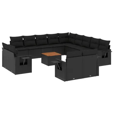 Produktbild von 14-tlg. Garten-Sofagarnitur mit Kissen Schwarz Poly Rattan
