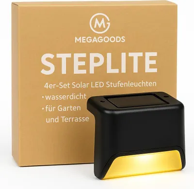 Produktbild von 4er-Set Solar LED Stufenleuchten wasserdicht für Garten und Terrasse DE.