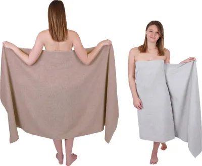 Produktbild von Betz 2 Stück XXL Badetücher 100 x 200 cm BERLIN  Saunatücher 100% Baumwolle Farbe – cappuccino-silbergrau