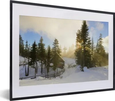 Produktbild von MuchoWow® MuchoWow® Gerahmtes Poster Nebliger Sonnenuntergang am Grouse Mountain in Kanada 40x30 cm - Poster mit zchwarzem Bilderrahmen - Bilderrahmen - Poster im Rahmen