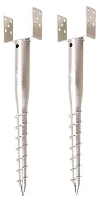 Produktbild von Aqbau 2er Set Schraubfundament U-Pfostenträger zum Eindrehen 120mm – Einschraubbodenhülse für Holzpfosten, Zaun & Carport – 2 Stück Feuerverzinkte